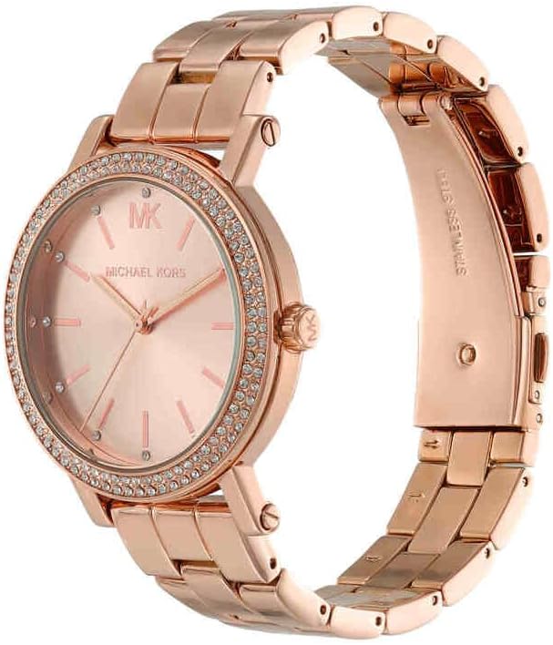 Michael Kors MK7346 rose gold watch shown at angle with visible strap and bezel details