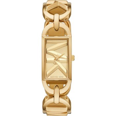 Michael Kors MK7406 Empire Watch with gold-tone rectangular dial and geometric design on gold link bracelet