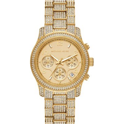 Michael Kors MK7435 Runway gold-tone chronograph watch with crystal-embellished dial and bracelet