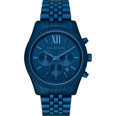 Michael Kors MK8791 Lexington blue chronograph watch with Roman numeral dial and metal bracelet