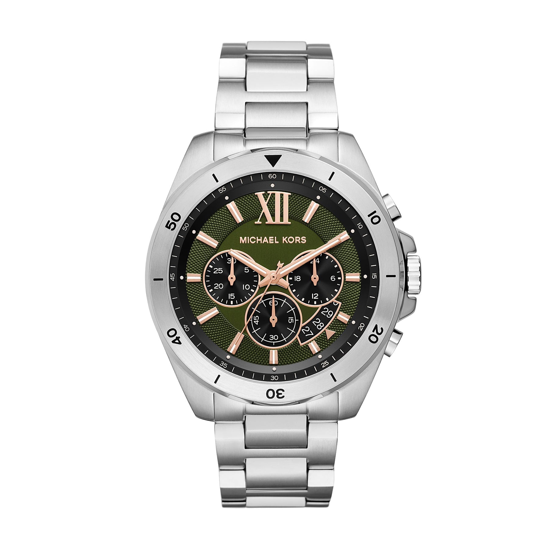 Michael Kors Brecken MK8984 oversized silver-tone men's chronograph watch with black dial