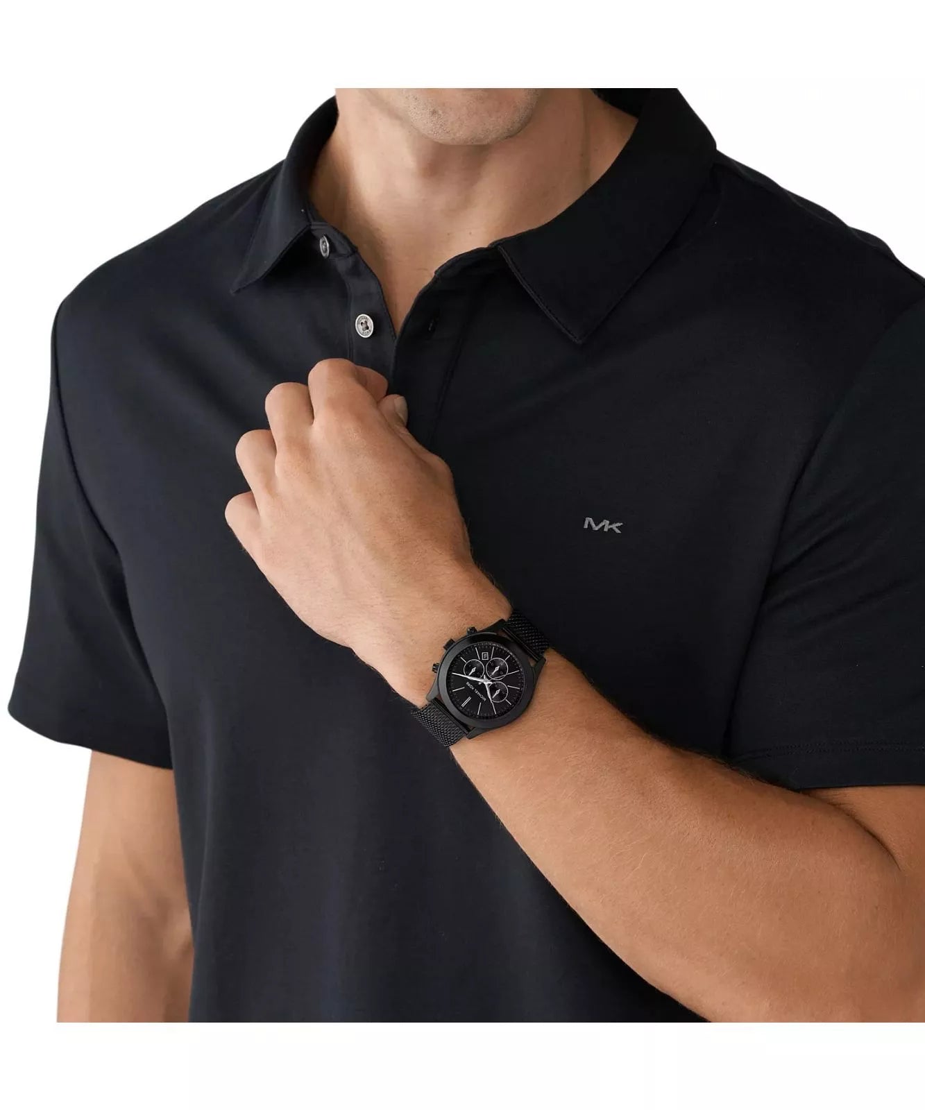 Michael Kors MK9060 Slim Runway Chronograph worn on wrist with black mesh band