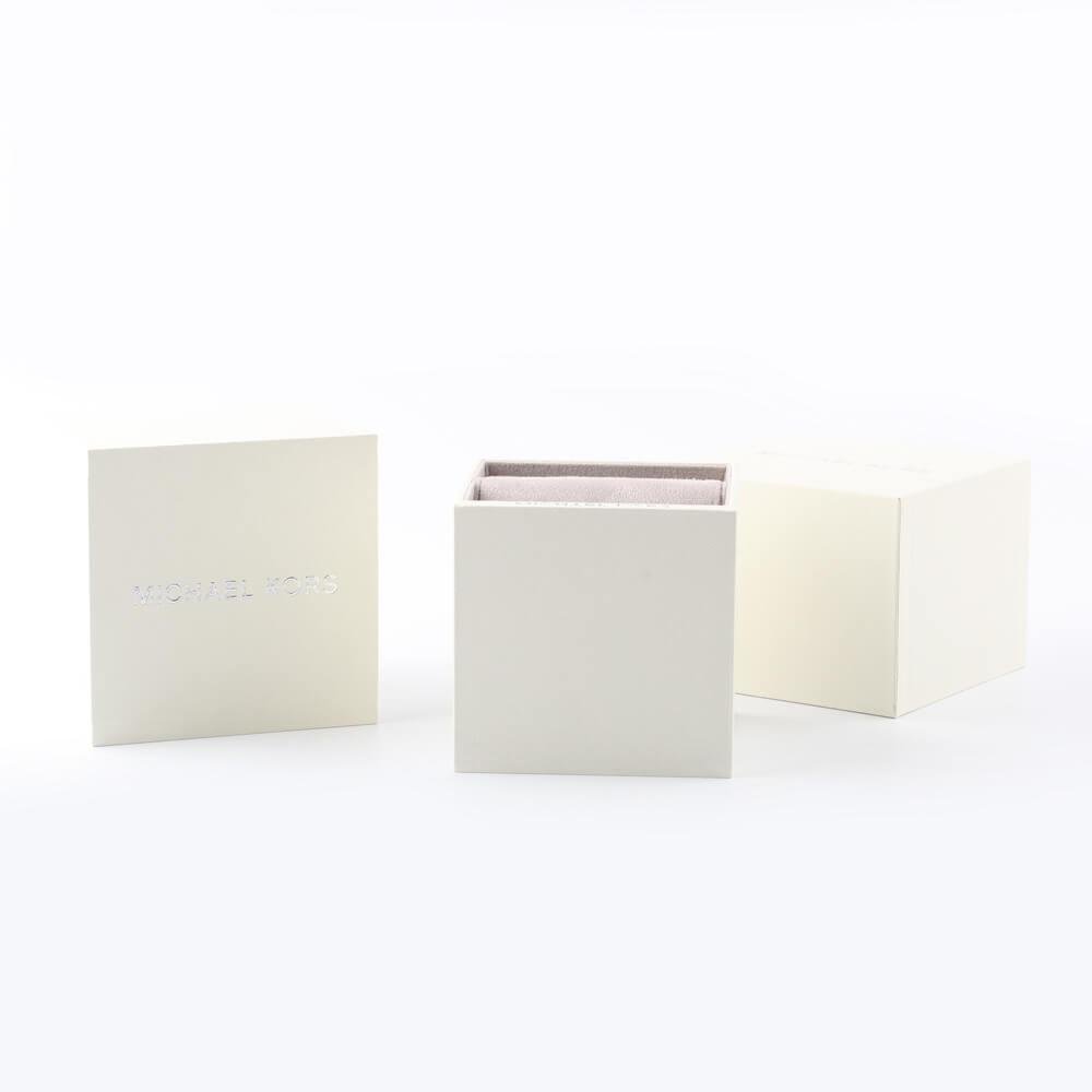 Michael Kors MK9064 Brecken watch packaging with cream-colored box
