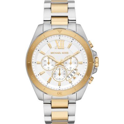 Michael Kors MK9064 Brecken two-tone chronograph watch with white dial and Roman numerals