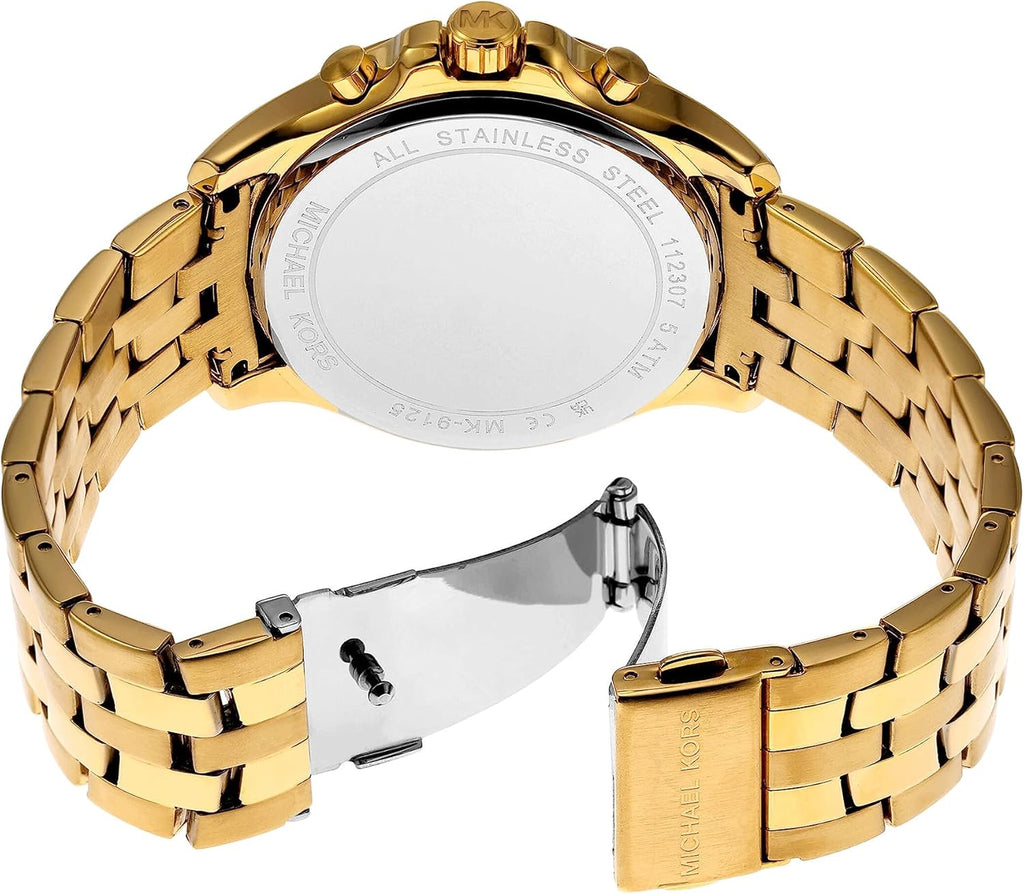 Michael Kors MK9125 watch caseback with stainless steel showing bracelet and clasp detail