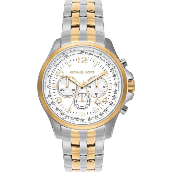 Michael Kors Pilot Multifunction Chronograph White Dial Two Tone Steel Strap Watch for Men - MK9126