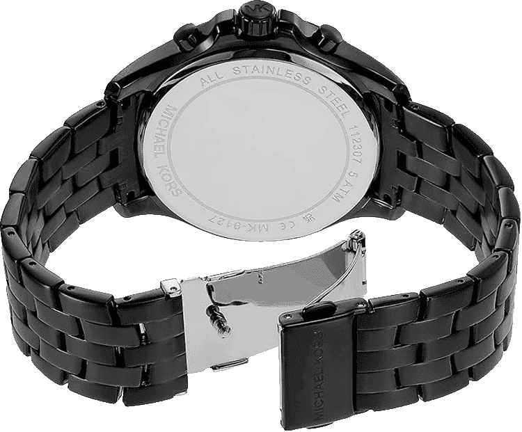 Case back of Michael Kors MK9127 with stainless steel bracelet and deployment clasp