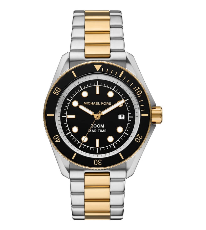 Michael Kors MK9180 two-tone men's watch with black dial and stainless steel gold-tone bracelet