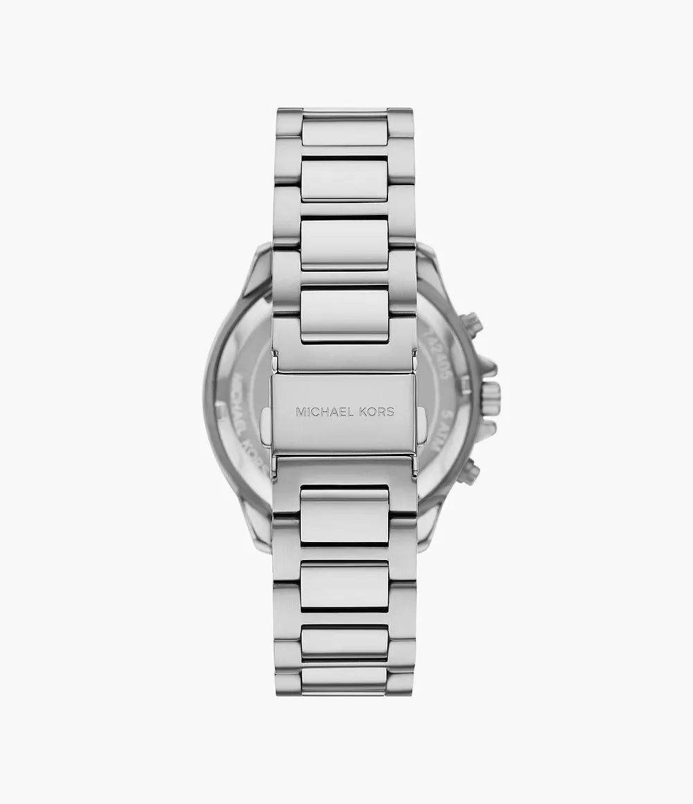 Back view of Michael Kors MK9191 silver-tone watch with metal bracelet