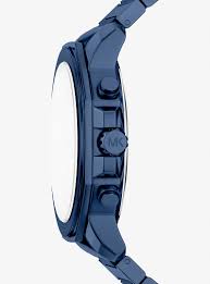 Michael Kors Prescott MK9251 blue chronograph watch showing side profile and case thickness