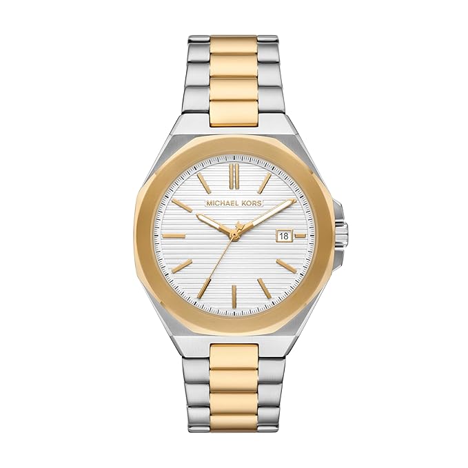 Michael Kors MKO1181 two-tone stainless steel analogue watch with textured white dial and date window