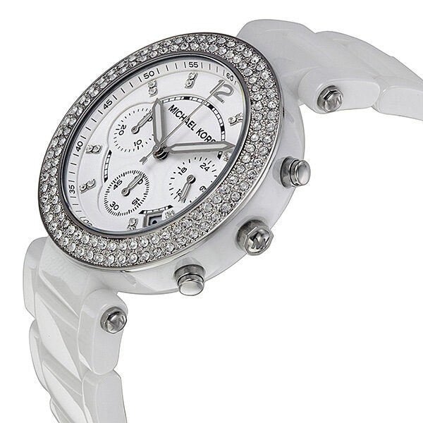 Michael Kors Parker Chronograph White Ceramic Ladies Watch MK5654