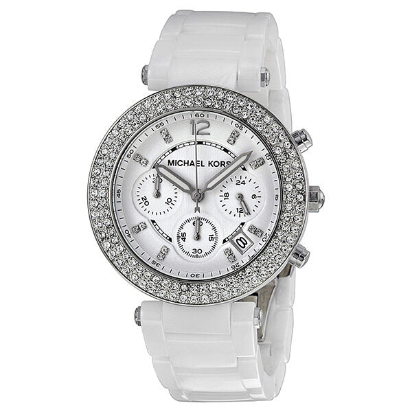 Michael Kors Parker Chronograph White Ceramic Ladies Watch MK5654