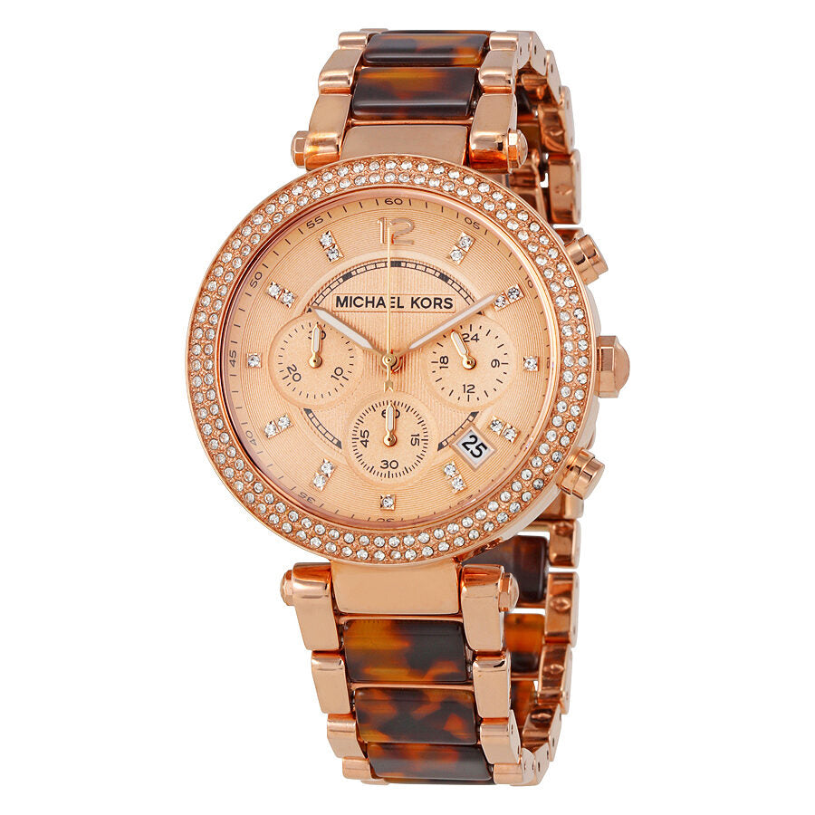 Michael Kors Parker Chronograph Tortoise Acetate and Rose-gold Women's Watch - MK5538