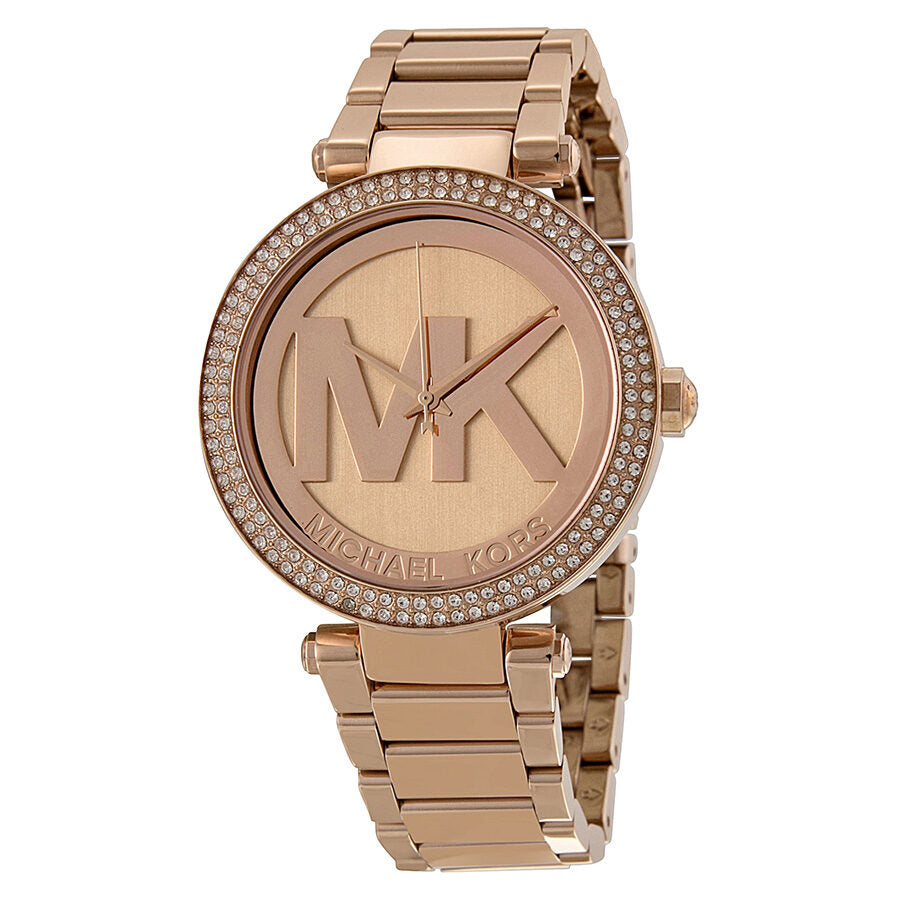 Michael Kors Parker MK5865 rose gold-tone ladies watch with crystal bezel and MK logo dial