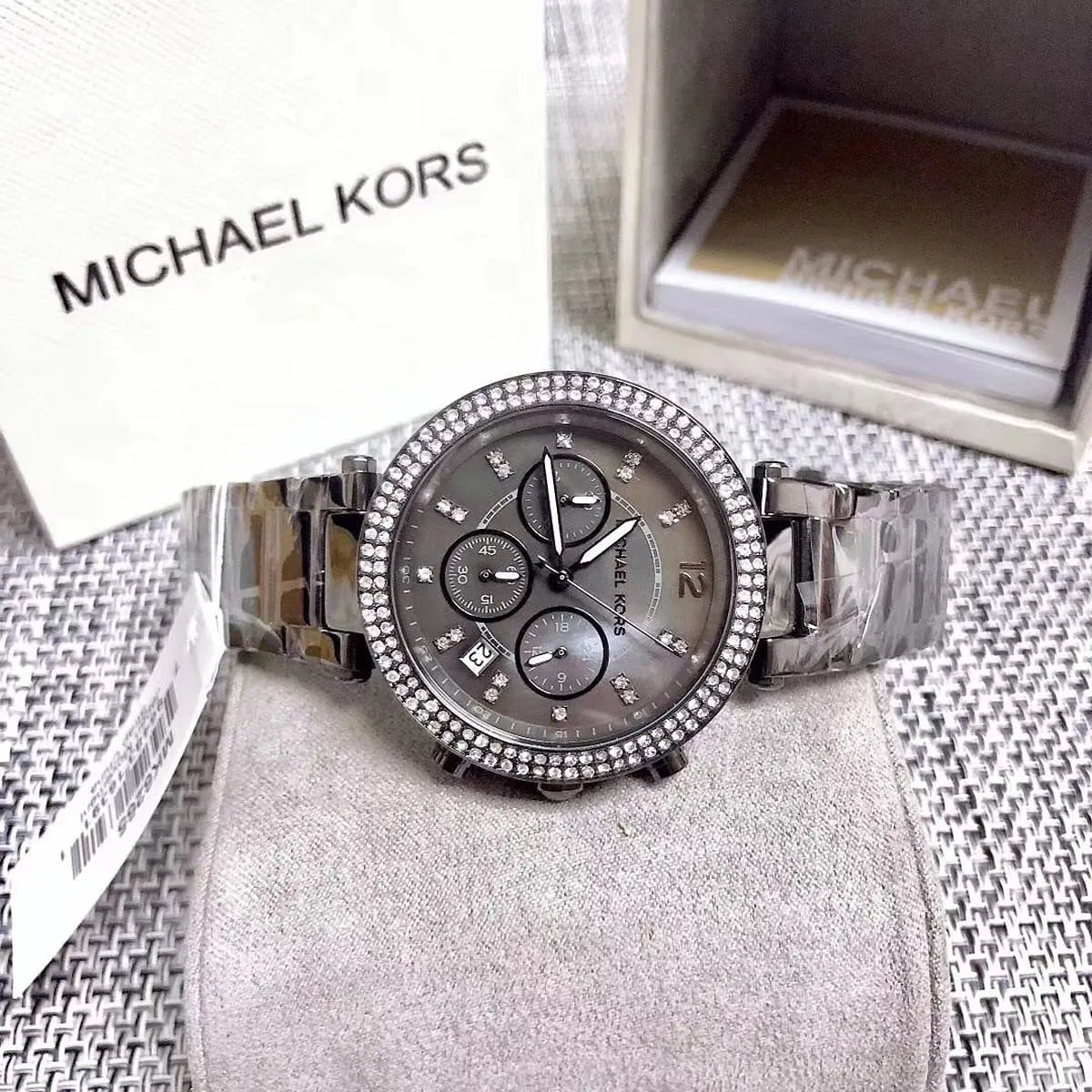 Michael Kors Parker MK6265 watch with Michael Kors branded box and packaging