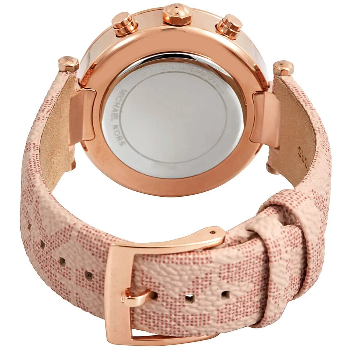Michael Kors Parker Pavé Chronograph White Dial Rose Gold Genuine Leather Women's Watch - MK6935