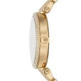 Side view of Michael Kors Parker watch showing case profile and champagne bracelet