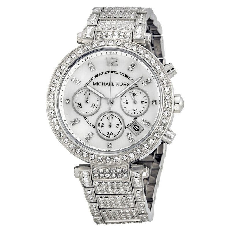 Michael Kors Parker Mother of Pearl Dial Crystals Steel Ladies Watch MK5572 - Watches of New Zealand