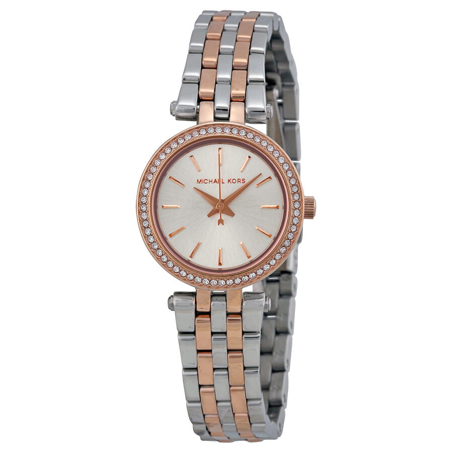 Michael Kors Petite Darci silver dial watch with rose gold and silver two-tone bracelet