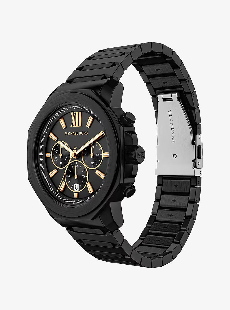 Michael Kors Oversized Prescott Chronograph Black Dial Steel Strap Men's Watch MK9252
