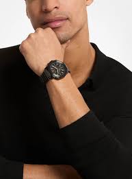 Michael Kors Oversized Prescott Chronograph Black Dial Steel Strap Men's Watch MK9252