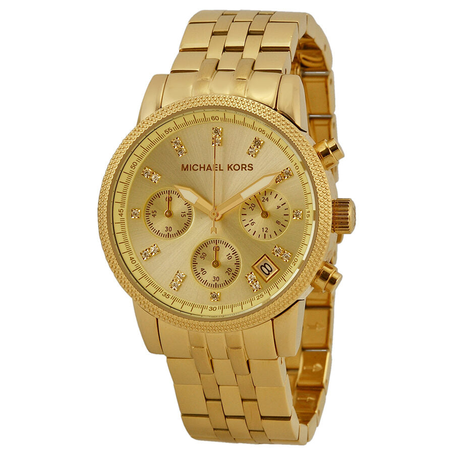Michael Kors Ritz gold-tone chronograph ladies watch with diamond markers and three subdials