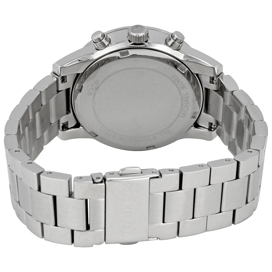 Back view of Michael Kors Ritz watch showing stainless steel case back and bracelet