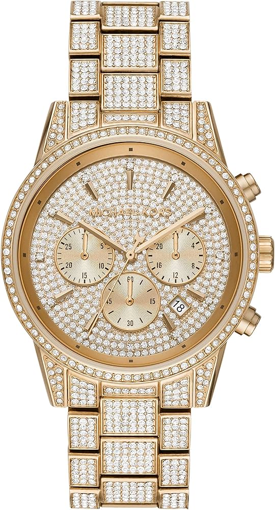 Michael Kors Ritz Pavé gold-tone chronograph watch with crystal-encrusted dial and bracelet