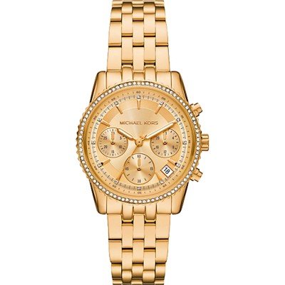 Michael Kors Ritz MK7530 Bryant gold-tone chronograph watch with crystal bezel and three subdials