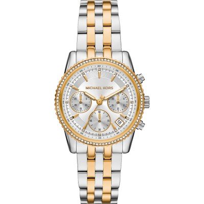 Michael Kors Ritz MK7532 two-tone chronograph watch with white dial and crystal bezel