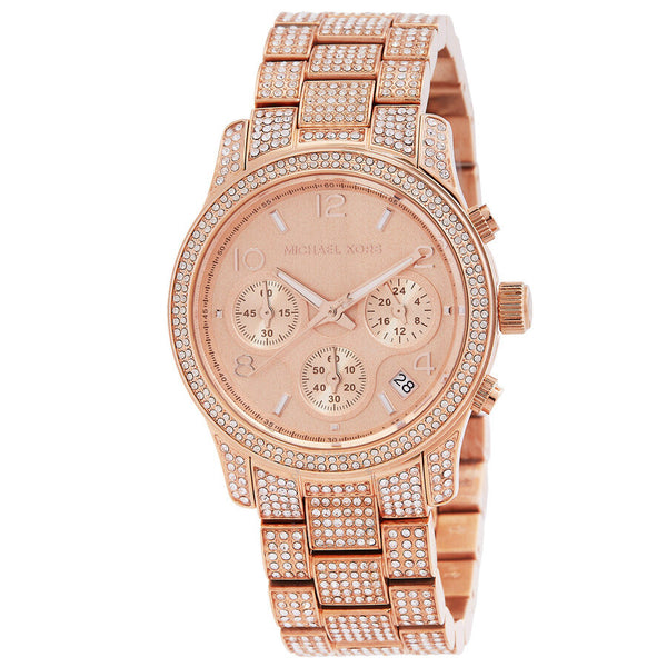 Michael Kors Runway Chronograph Quartz Crystal Rose Gold Dial Ladies Watch MK7481 - Watches of New Zealand