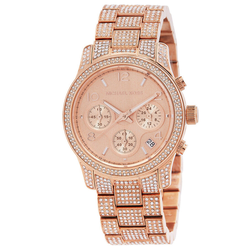 Michael Kors Runway Chronograph Quartz Crystal Rose Gold Dial Ladies Watch MK7481 - Watches of New Zealand