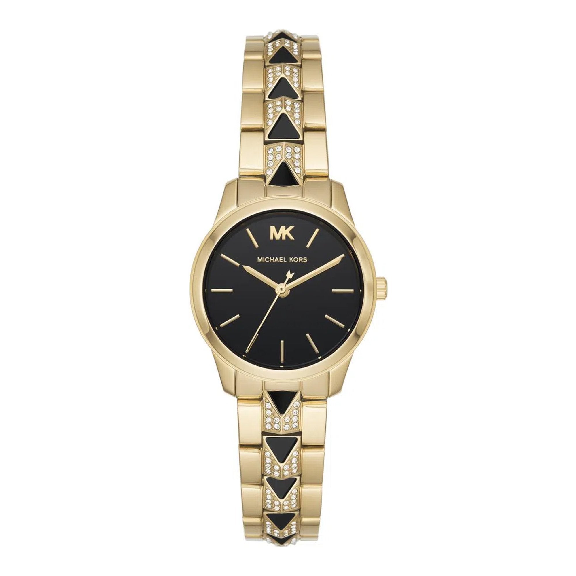 Michael Kors Runway Mercer gold-tone women's watch with black dial and studded band