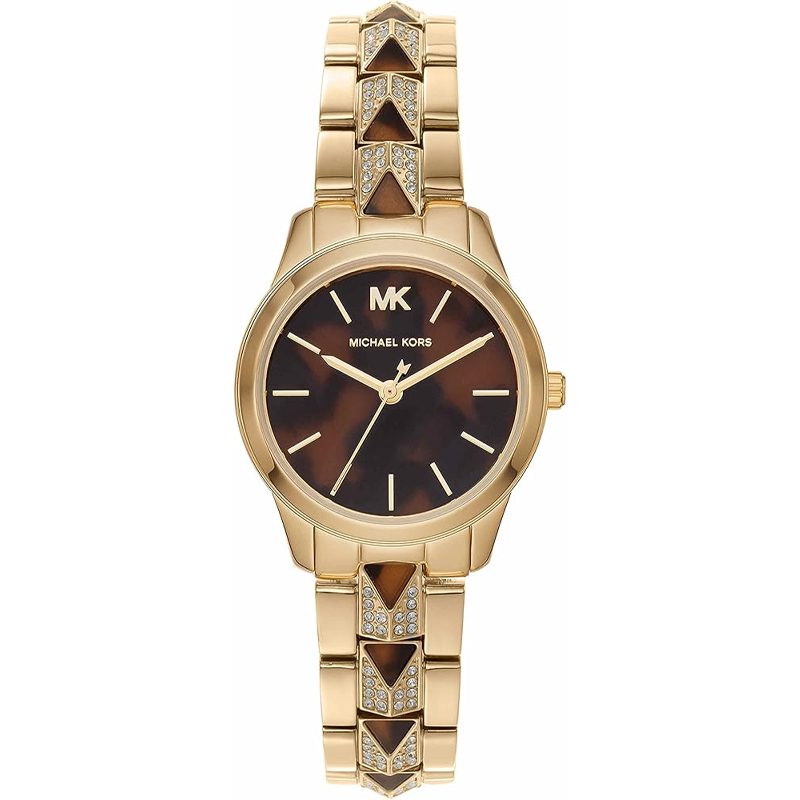 Michael Kors Runway Mercer Analog Brown Dial Gold Steel Strap Watch For Women - MK6855