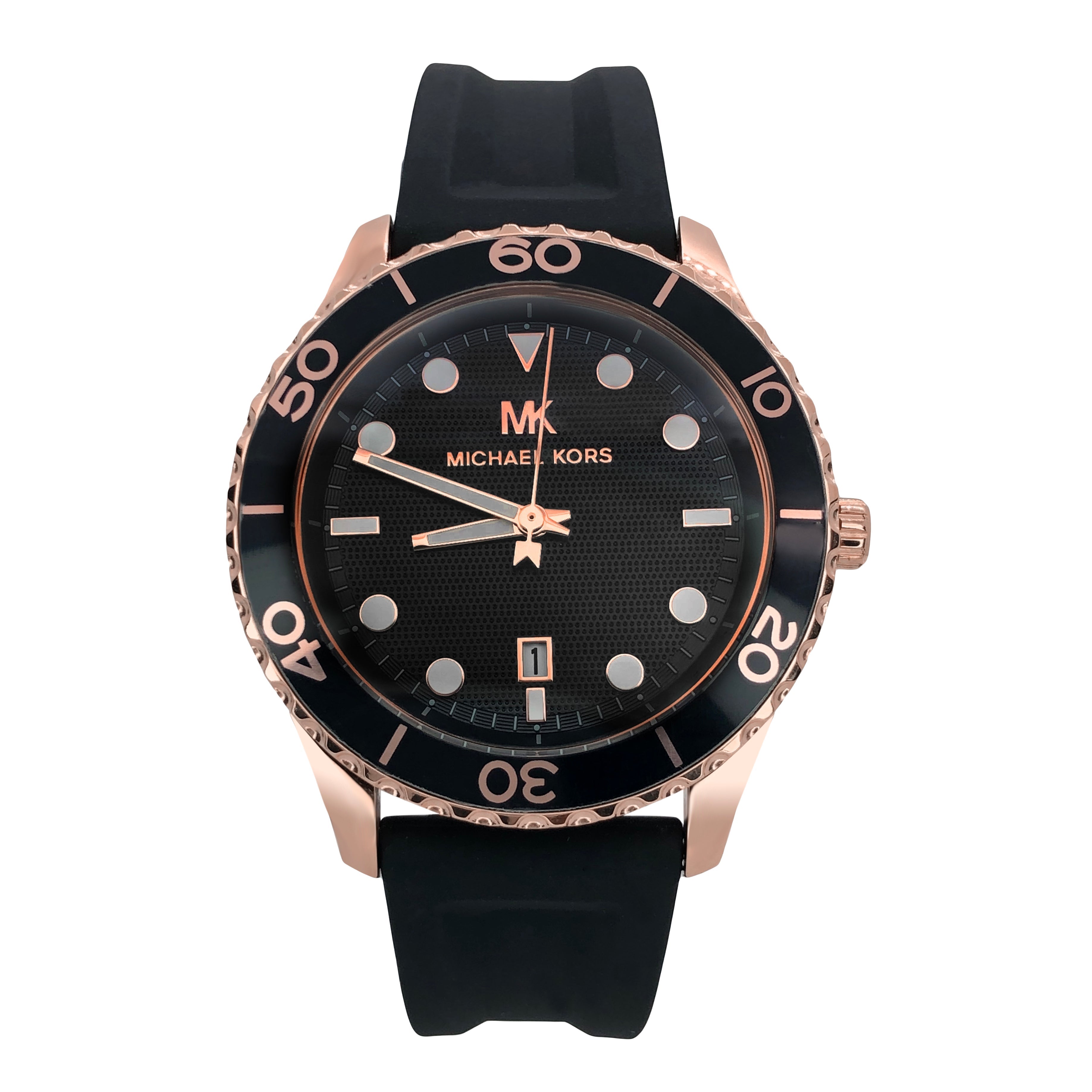 Michael Kors Runway women's watch MK6852 with rose gold case and black silicon strap