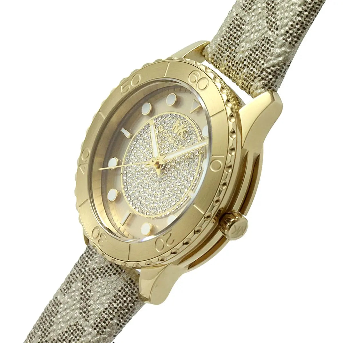 Michael Kors Runway MK6999 watch side view highlighting gold-tone case thickness