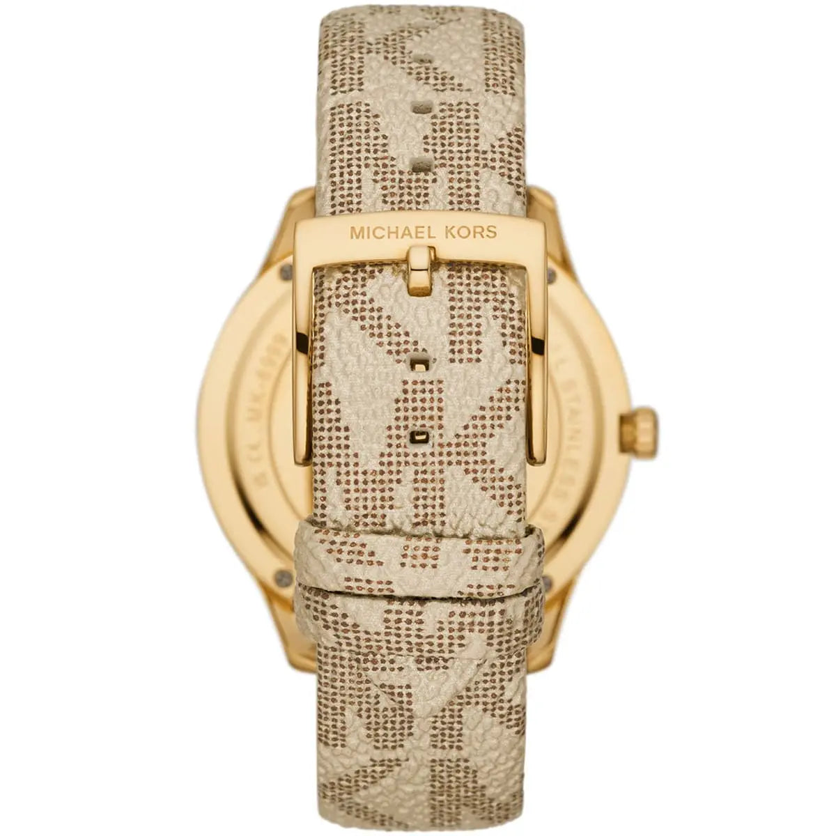 Michael Kors Runway MK6999 watch showing top-down view with strap and buckle