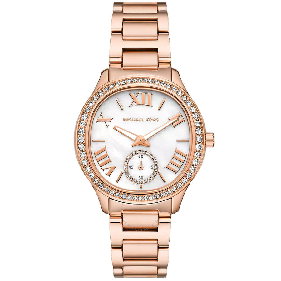 Michael Kors Sage MK4806 rose gold women's watch with white dial and crystal bezel