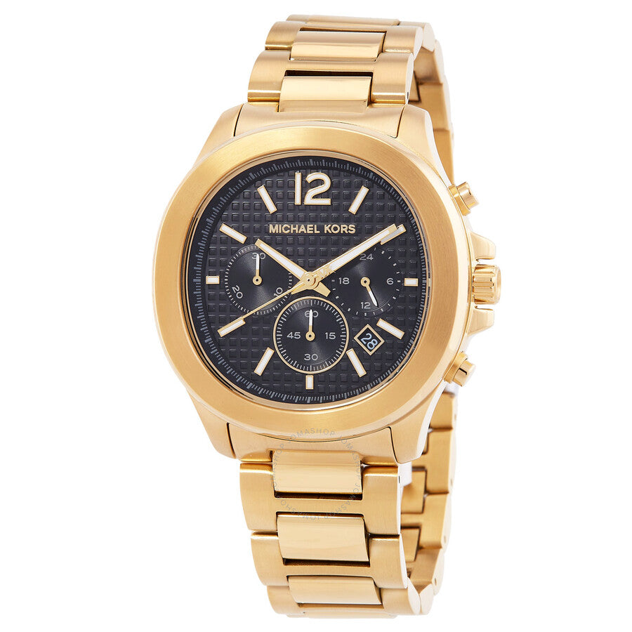Michael Kors Sage gold-tone chronograph watch with black dial and gold bracelet