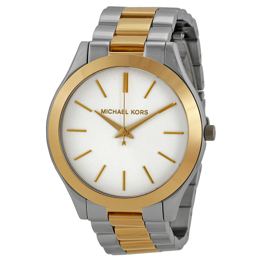 Michael Kors Slim Runway two-tone stainless steel watch with silver dial and gold accents