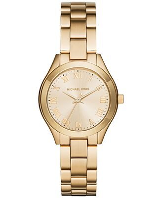 Michael Kors Slim Runway Gold Tone Dial Ladies Dress Watch MK3456