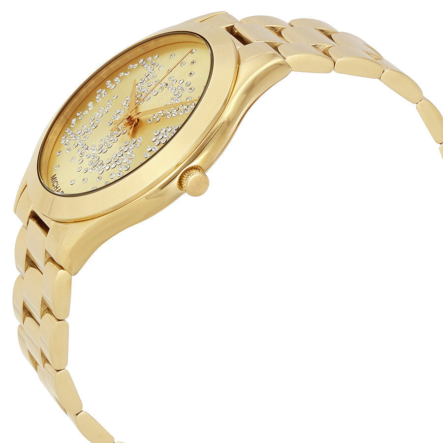 Michael Kors Slim Runway MK3590 gold watch side view showing bracelet and case profile