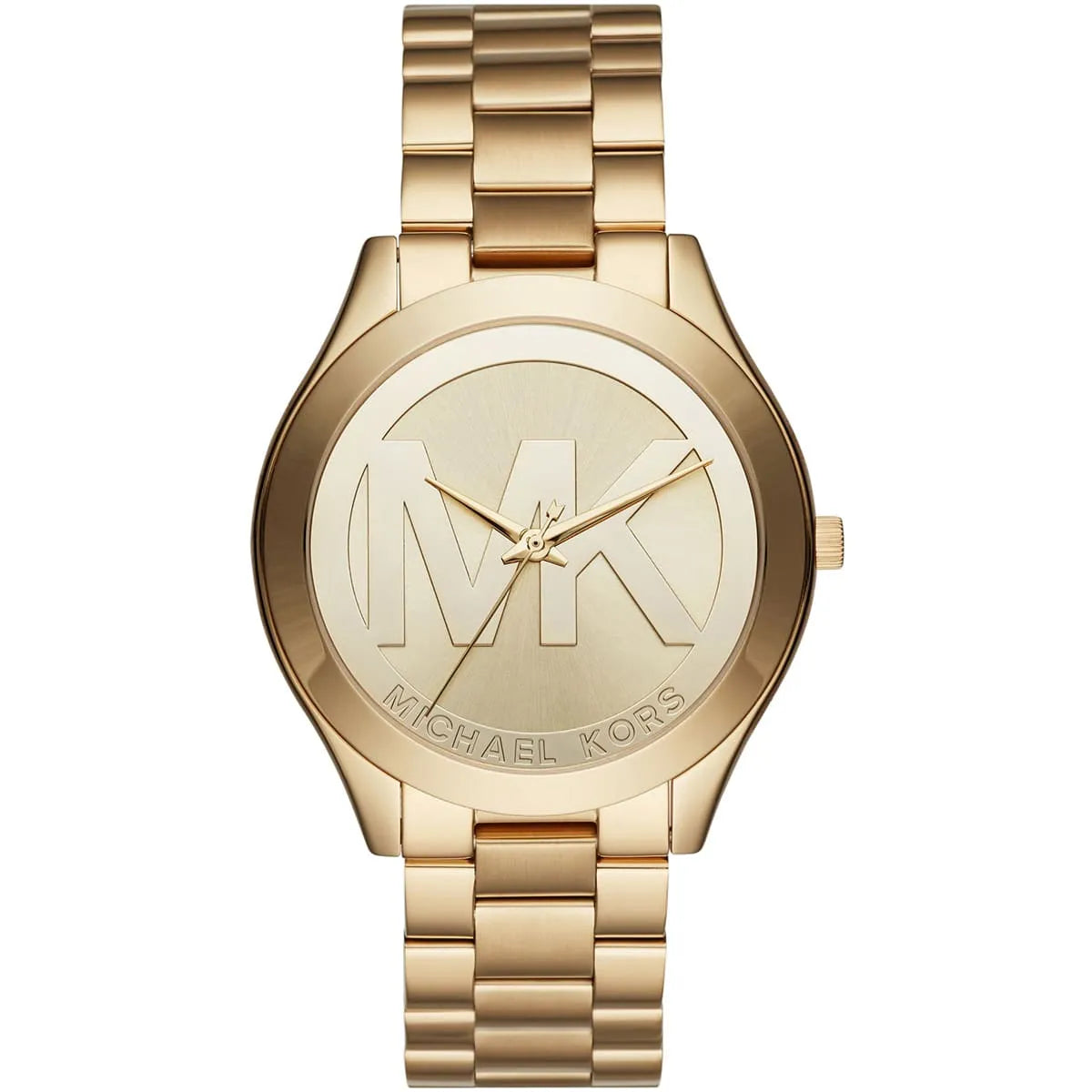 Michael Kors Slim Runway gold-tone watch with MK logo dial and link bracelet