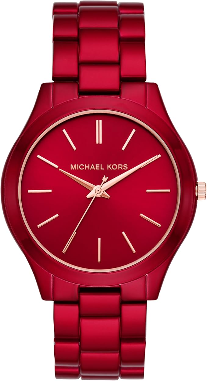 Michael Kors Slim Runway red dial watch with red steel bracelet