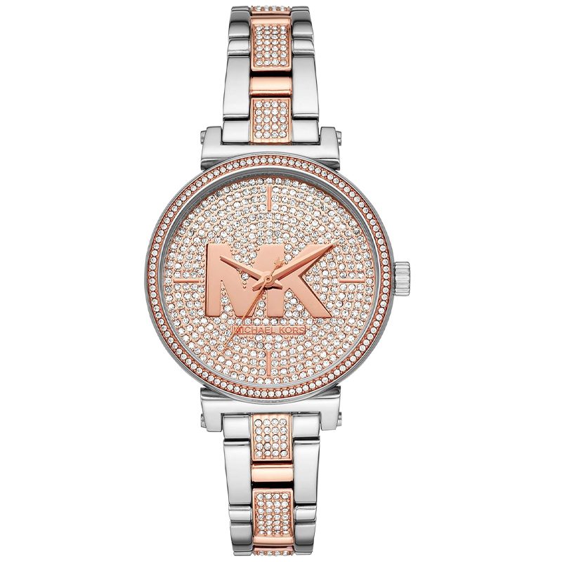 Michael Kors Sofie Crystals Glitz Rose Gold Dial Two Tone Steel Strap Watch For Women - MK4446