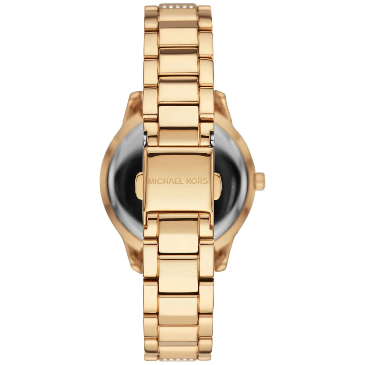 Michael Kors Tibby MK4575 case back showing gold stainless steel construction