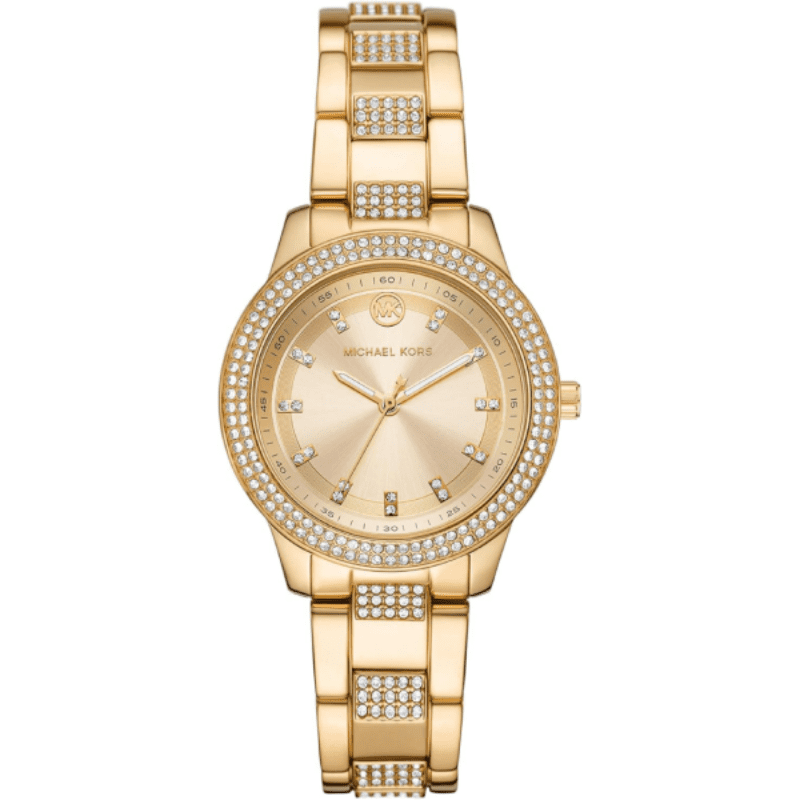 Michael Kors Tibby MK4575 gold women's watch with crystal bezel and matching bracelet