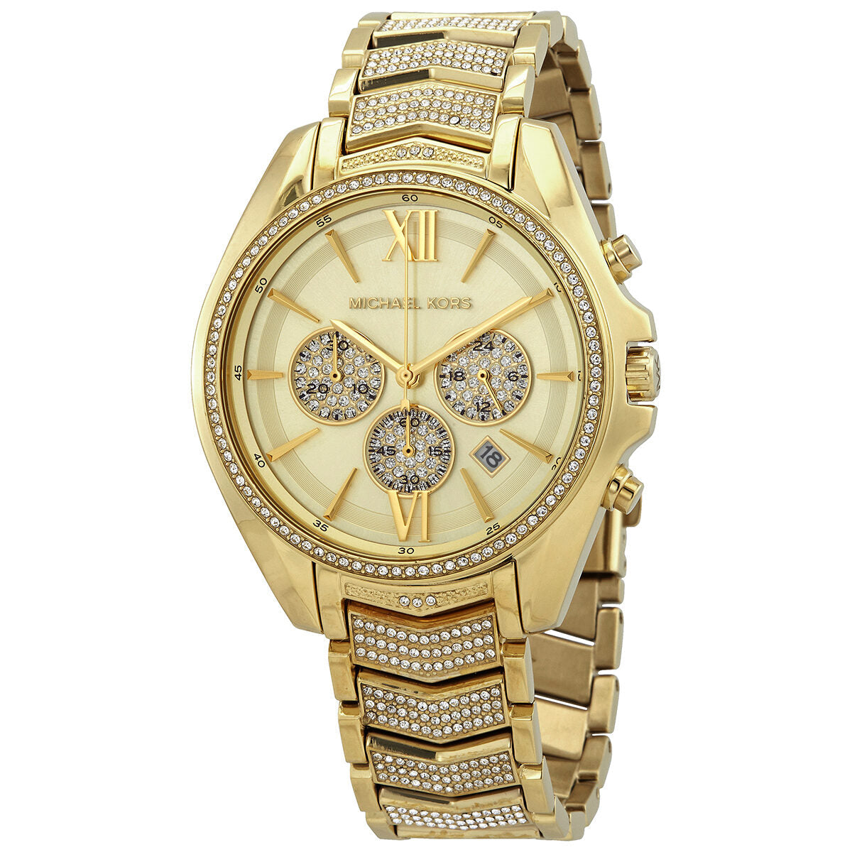 Michael Kors Whitney gold chronograph watch with crystal bezel and gold dial