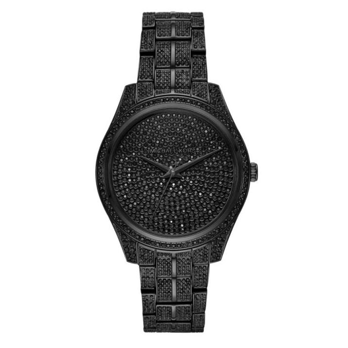Michael Kors Lauryn Analog Crystals Black Dial Black Steel Strap Watch For Women MK3980